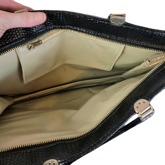 Vintage 80s Leather Satchel Bag Handle Large Purse Handbag Women Black Red Snake - Picture 4 of 16